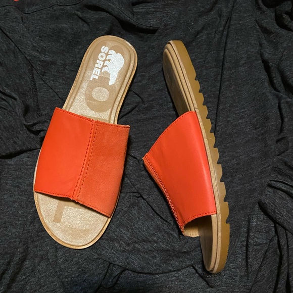 SOREL Signal Red Block Ella II Leather Slide NWOB size 7 - Picture 6 of 6